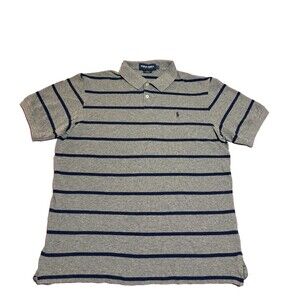 Polo Golf Ralph Lauren Mens Polo Shirt  Gray Blue Striped 100% Cotton Sz Large